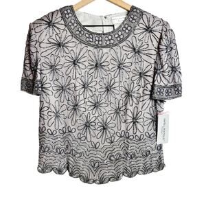 ADRIANNA PAPELL BOUTIQUE EVENING GREY FLORAL PRINT WOMEN SILK BLOUSE SIZE XL NEW